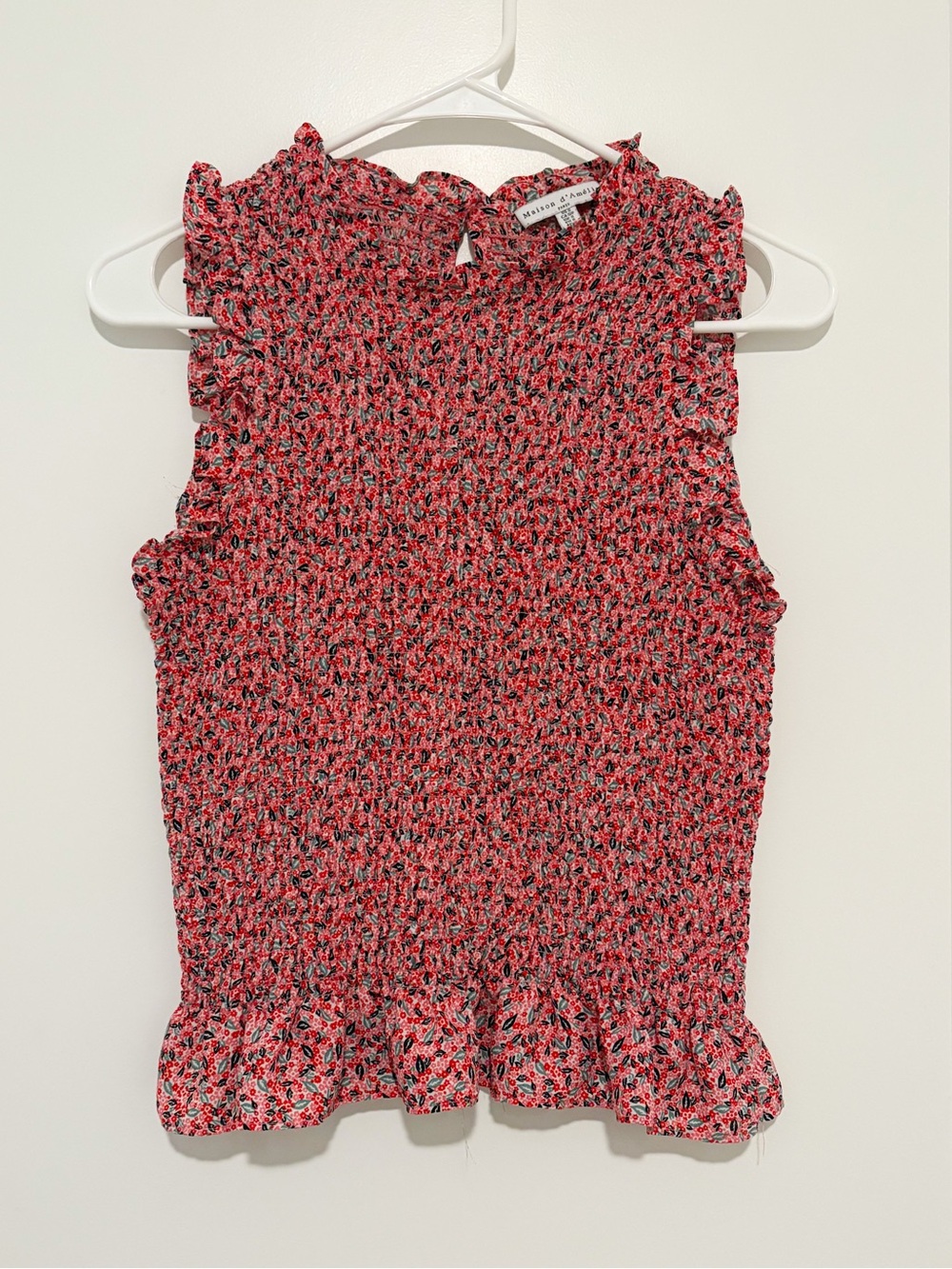 Smocked Floral Ruffle Shell Top in Pink